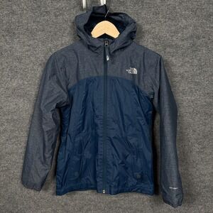 The North Face Girls Large 14/16 Jacket Hooded‎ Lined Windbreaker Blue Full Zip